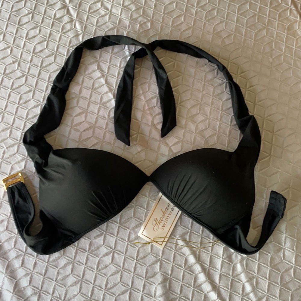 SHOSHANNA NWT swim halter top, D cup Black
